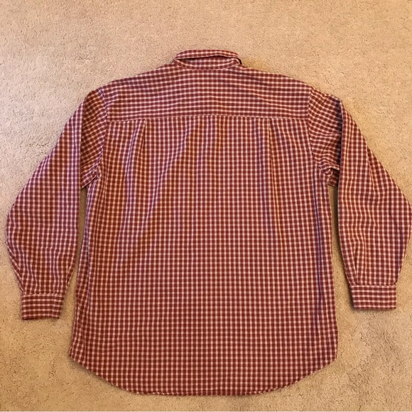 LL Bean Mens Long Sleeve Shirt Size Large Burgundy Check Plaid Cotton Button Up - Picture 3 of 9
